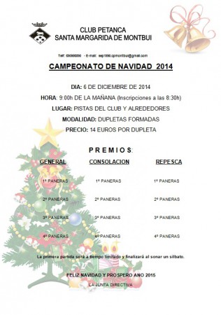 Torneo de Navidad, Club de Petanca Santa Margarida de Montbui, 06/12/2014.
